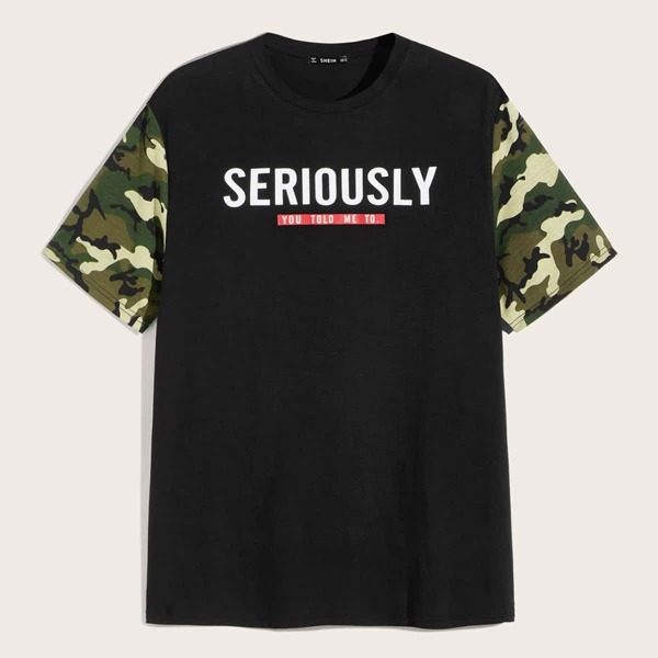 

Men Camo Sleeve Slogan Tee