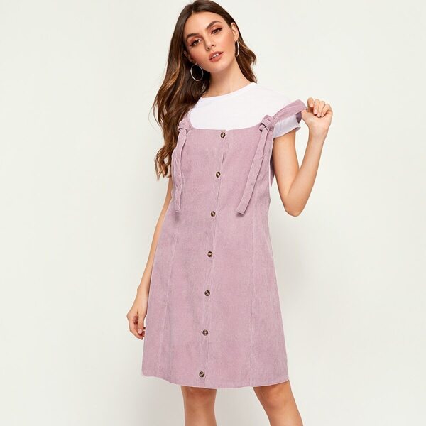 

Corduroy Button Front Pinafore Dress
