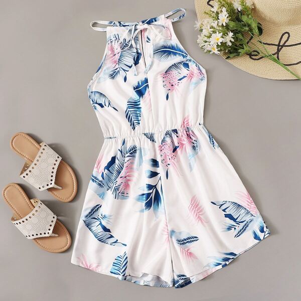 

Tropical Print Knot Cami Romper