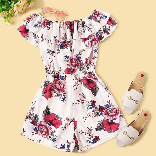 

Large Floral Print Tiered Ruffle Romper