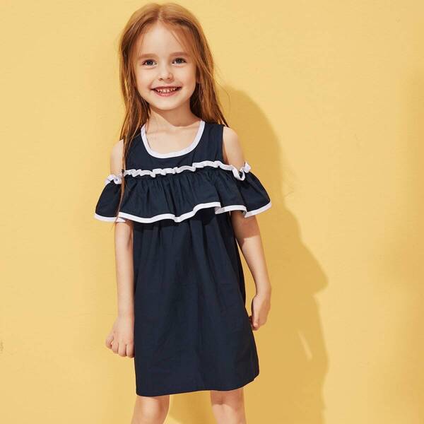 

Toddler Girls Contrast Binding Ruffle Blouse