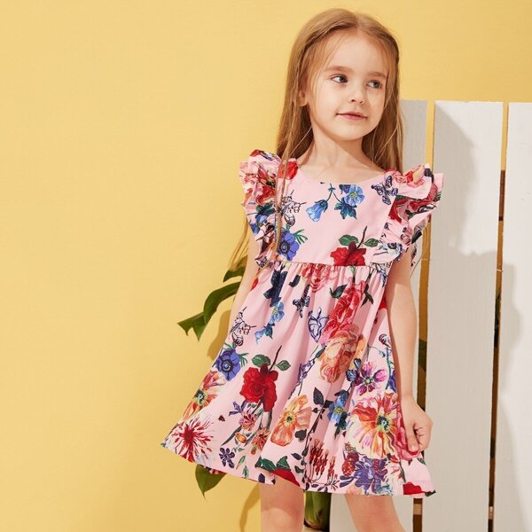 

Toddler Girls Floral Ruffle Babydoll Dress, Multicolor