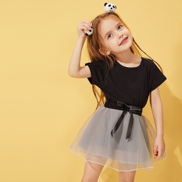 

Toddler Girls Basics Tee With Bow Mesh Skirt, Multicolor