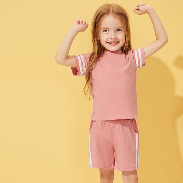 

Toddler Girls Side Stripe Tape Tee With Track Shorts