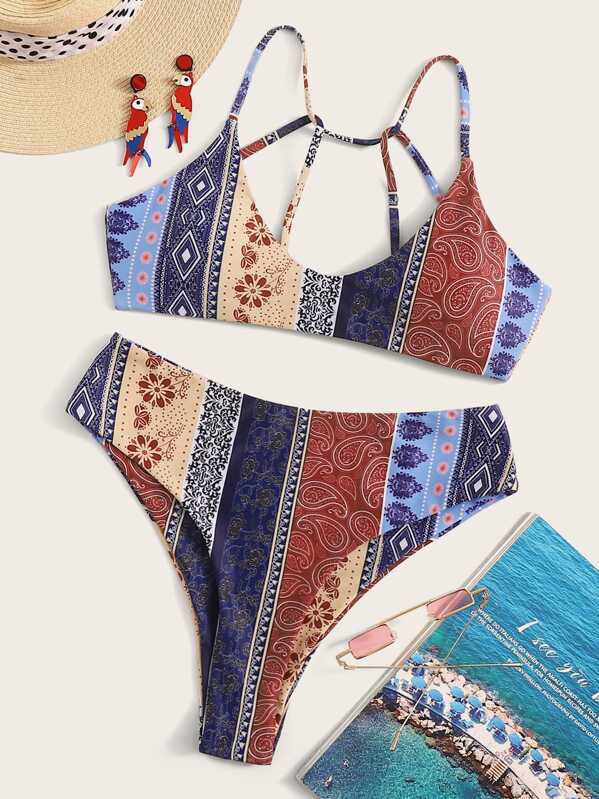 

Random Aztec Print Strappy Back Bikini Set, Multicolor
