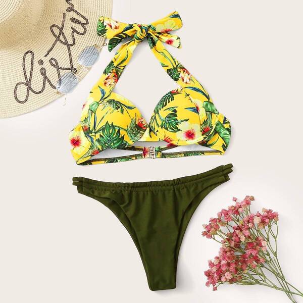 

Random Tropical Underwired Top With Cut-out Bikini Set