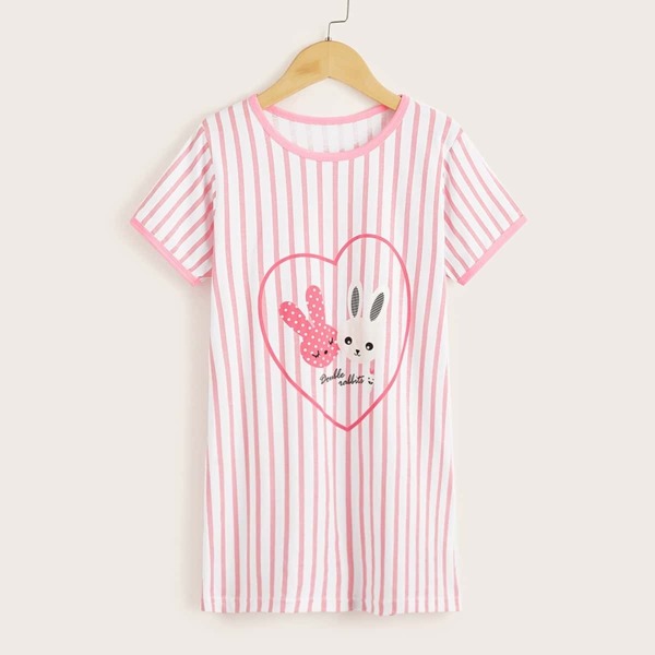 

Toddler Girls Rabbit Print Striped Night Dress, Multicolor