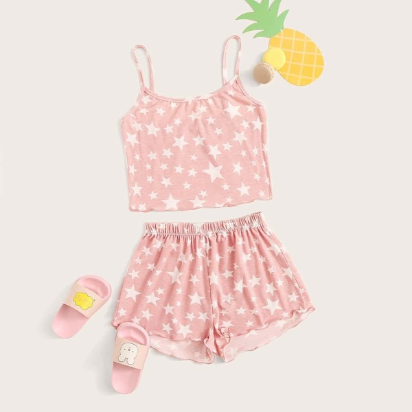 

Girls Star Print Cami PJ Set, Pink pastel