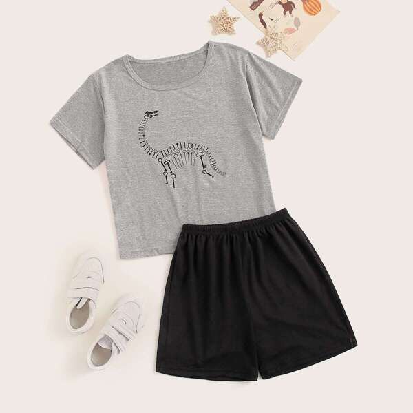 

Boys Dinosaur Skeleton Print Pajama Set