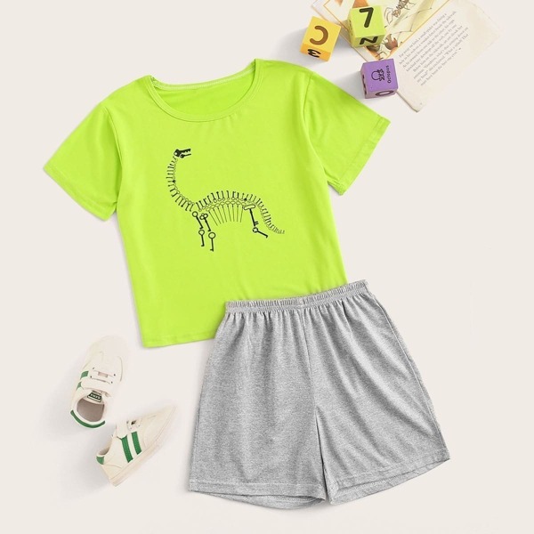 

Boys Neon Lime Dinosaur Print Pajama Set, Multicolor bright