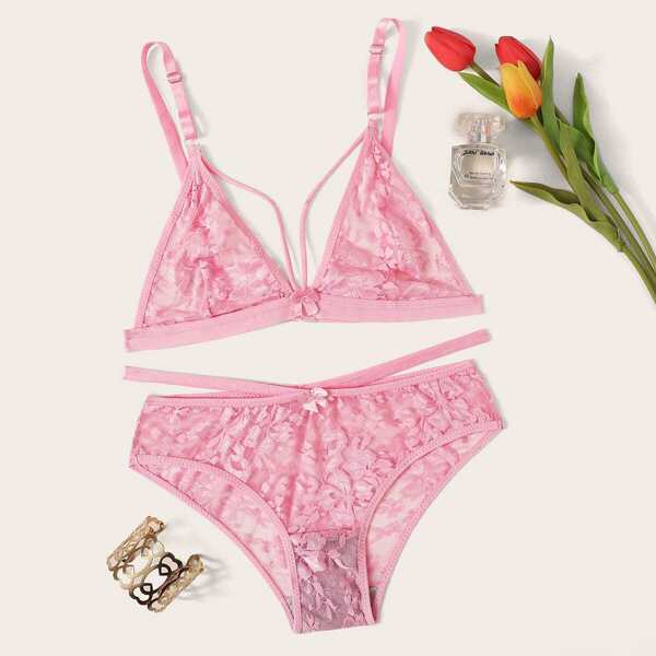 

Floral Lace Harness Lingerie Set