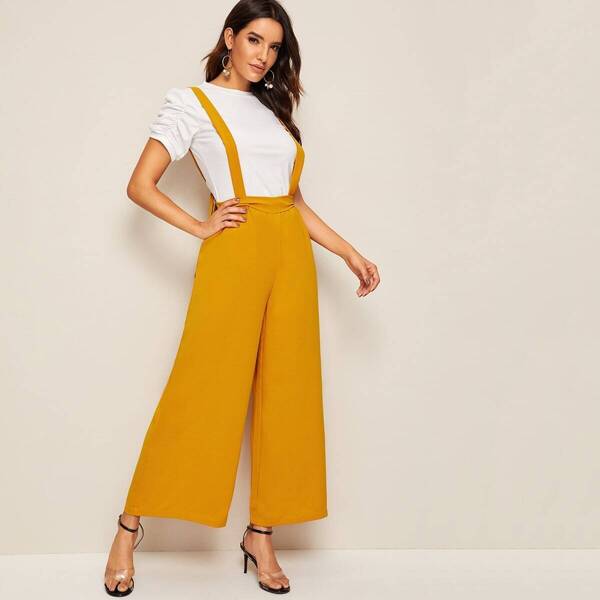 

Knot Back Wide Leg Pants with Strap, Yellow