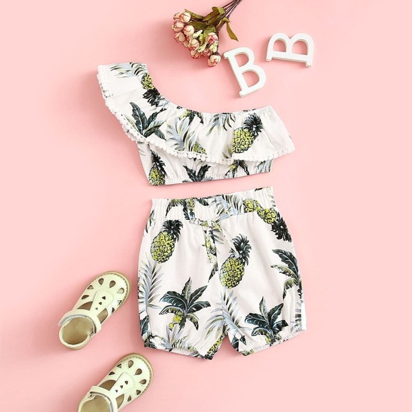 

Toddler Girls Tropical Print One Shoulder Top & Shorts Set