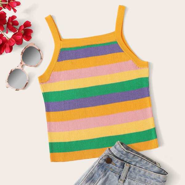 

Rainbow Striped Rib-knit Cami Top