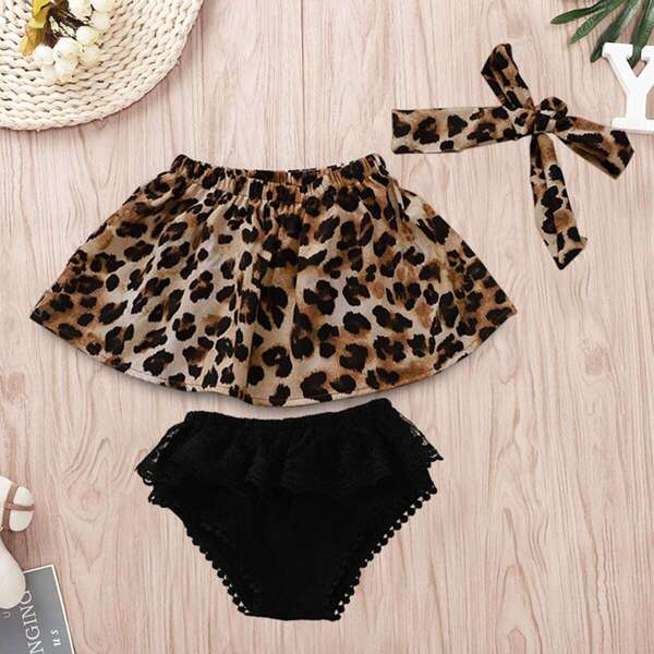 

Baby Girl Leopard Print Top & Shorts & Headband, Multicolor