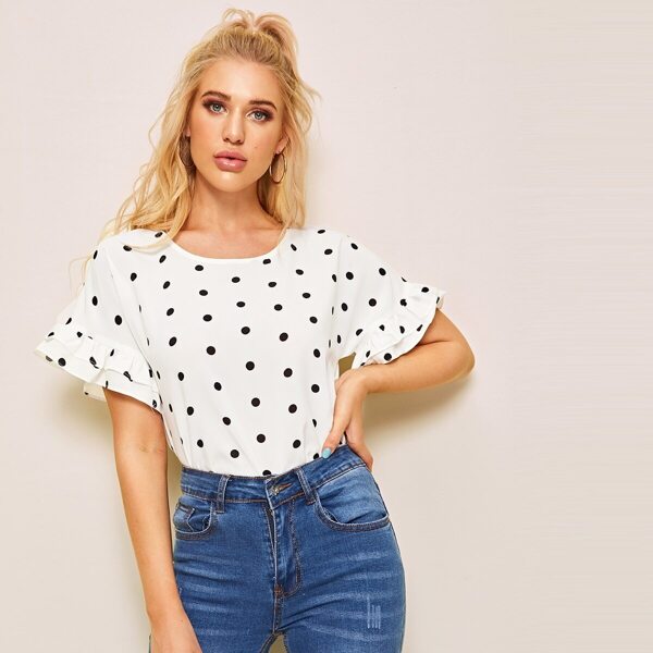 

Polka Dot Flounce Sleeve Blouse