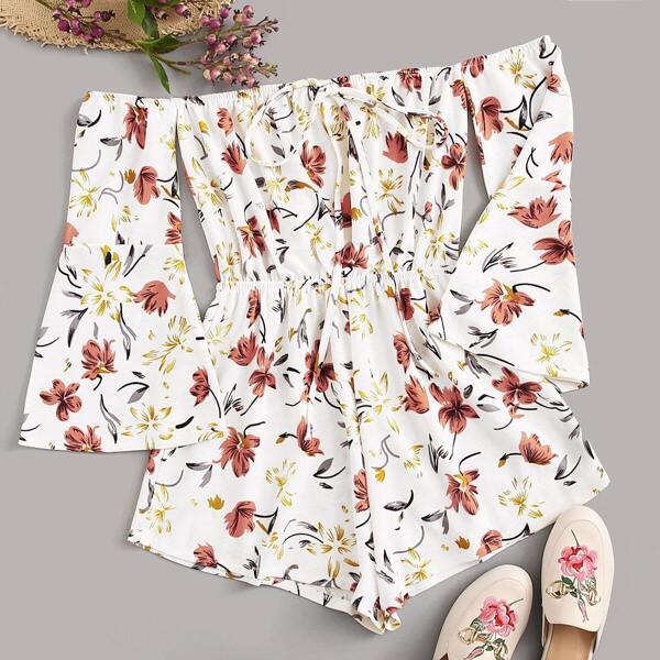 

Off-shoulder Floral Print Romper