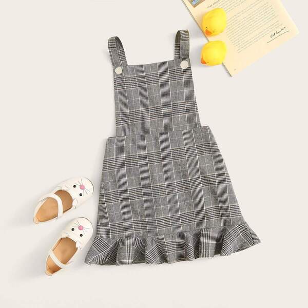 

Girls Ruffle Hem Plaid Pinafore Dress