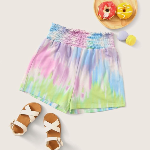 

Girls Frill Shirred Waist Tie Dye Shorts