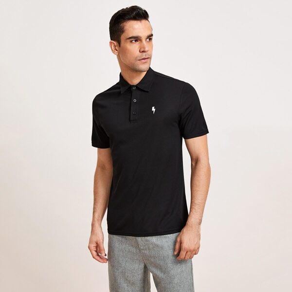 

Men Lightning Embroidered Polo Shirt, Black