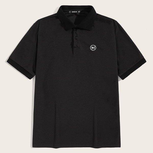 

Men Embroidered Detail Polo Shirt, Black