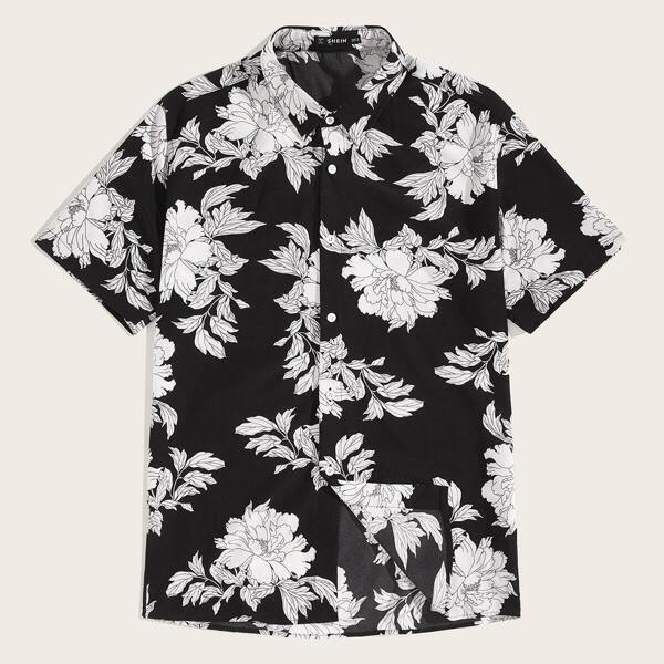 

Men Floral Print Collared Shirt