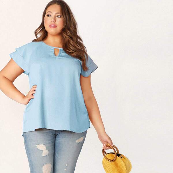 

Plus Keyhole Neck Layered Raglan Sleeve Top