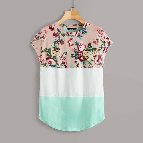 

Floral Print Colorblock Top