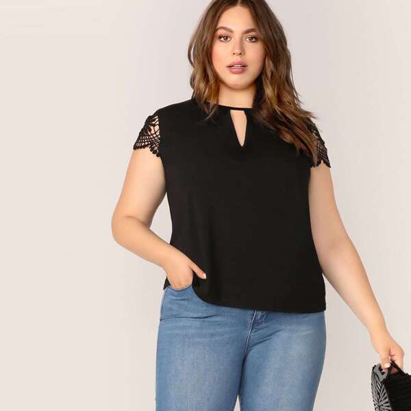 

Plus Guipure Lace Sleeve Peekaboo Top