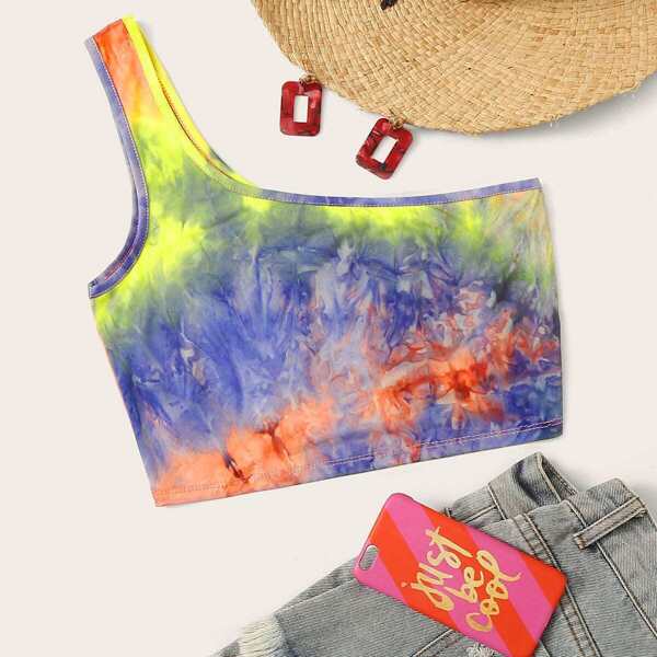 

One Shoulder Tie Dye Crop Top