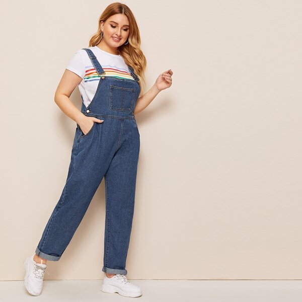 

Plus Pocket Detail Denim Overalls, Blue