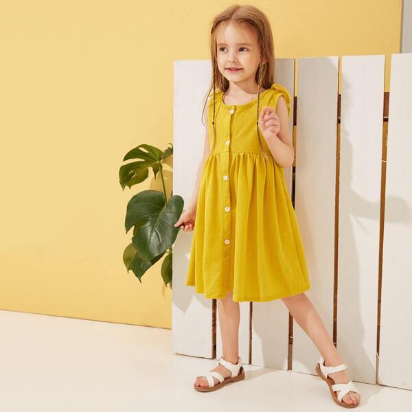 

Toddler Girls Ruffle Trim Button Front Tea Dress, Yellow