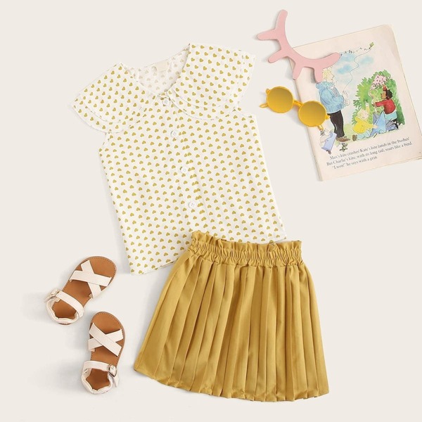 

Toddler Girls Confetti Heart Blouse With Pleated Skirt, Multicolor