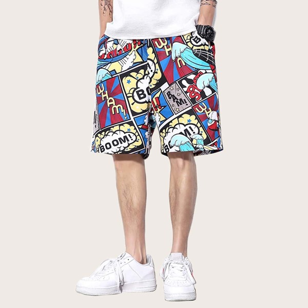 

Men Comic Print Drawstring Bermuda Shorts