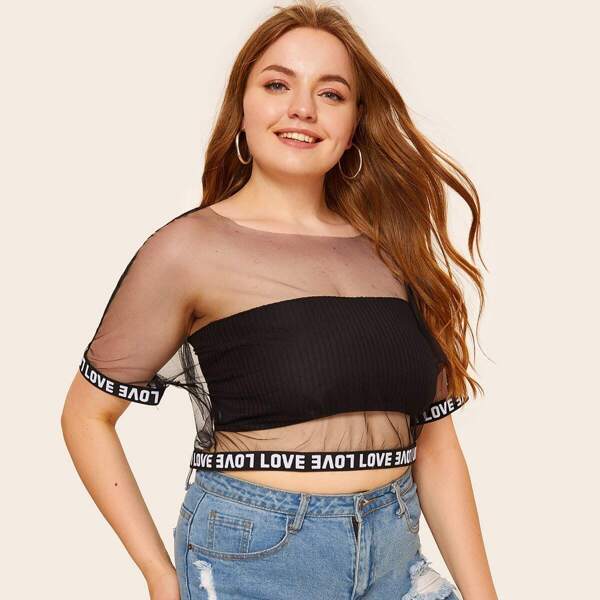 

Plus Letter Tape Mesh Crop Top Without Bandeau