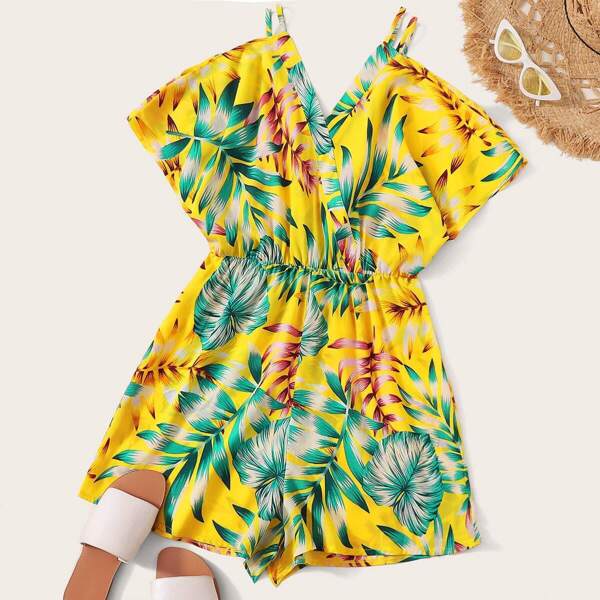 

Tropical Print Surplice Front Cami Playsuit