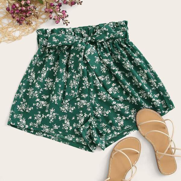 

Ditsy Floral Print Belted Shorts