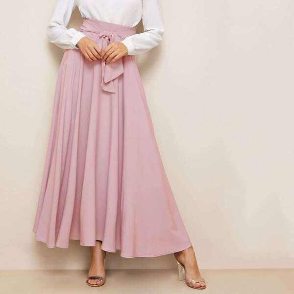

Wide Band Waist Belted Maxi Skirt