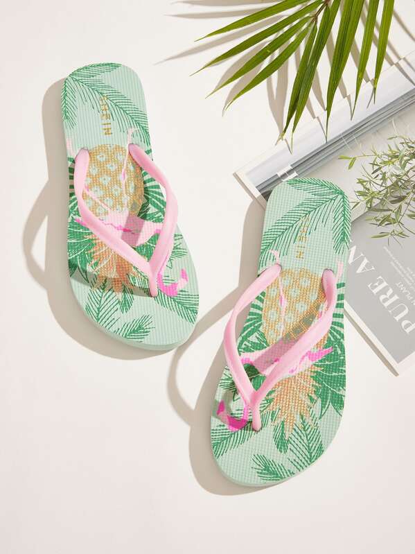 

Tropical Print Toe Post Slippers, Multicolor