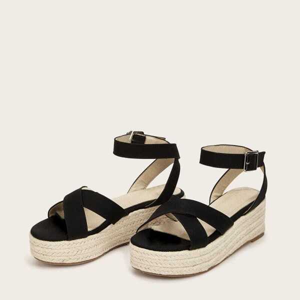 

Cross Strap Ankle Strap Espadrille Wedges, Black