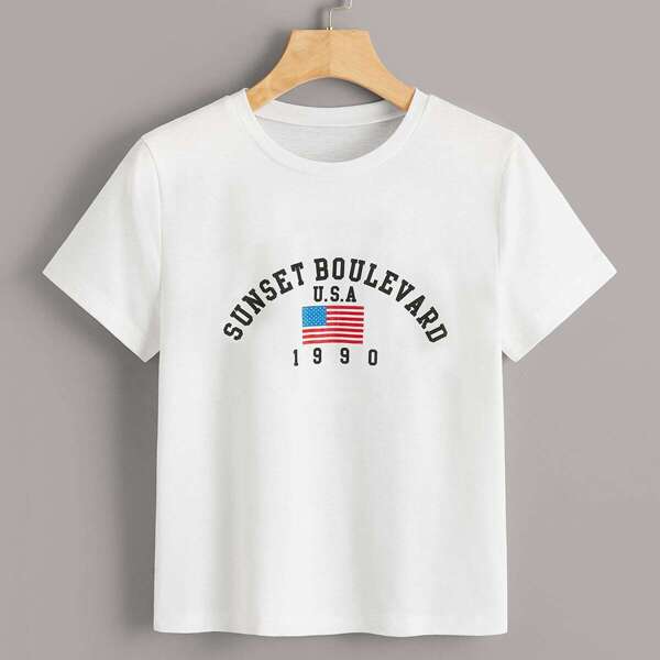 

American Flag & Letter Print Tee