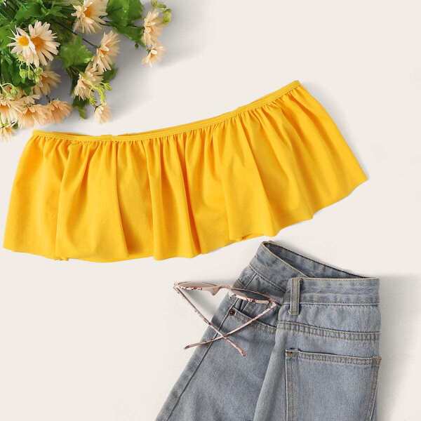 

Plus Flounce Off the Shoulder Bikini Top, Yellow bright