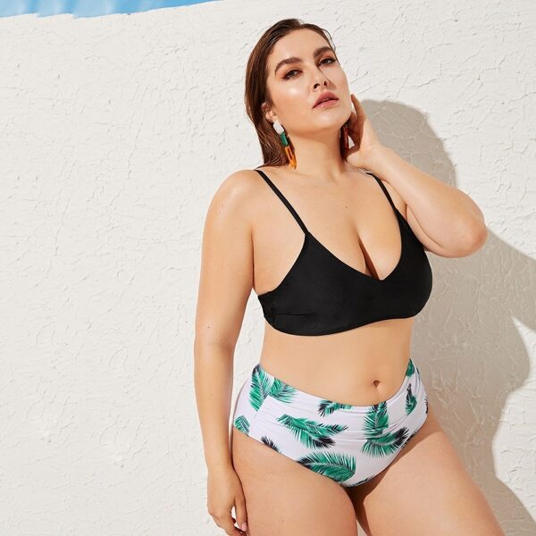 

Plus Leaf Print Ruched Mix & Match Bikini, Multicolor