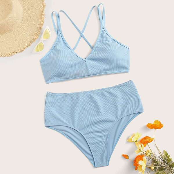 

Plus Ribbed Criss Cross With High Waist Bikini