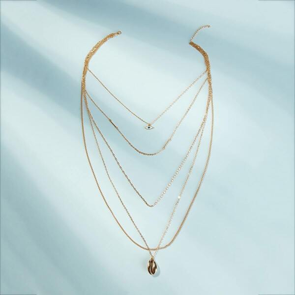 

Shell Decor Multi Layered Pendant Necklace 5pcs