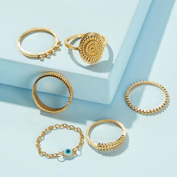 

Eye Detail Textured Rings Set 6pcs