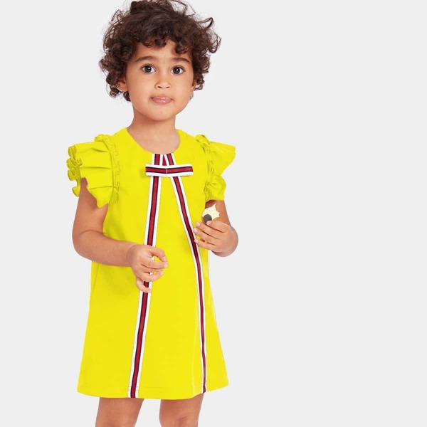 

Toddler Girls Ruffle Trim Striped Tape Dress, Yellow bright