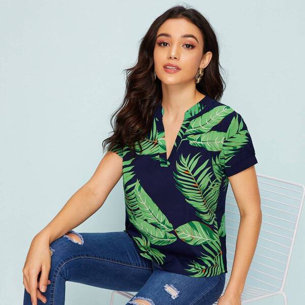 

V-placket High Low Tropical Top