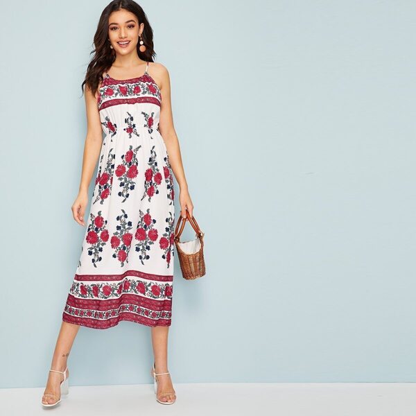 

Halterneck Elastic Waist Floral Dress