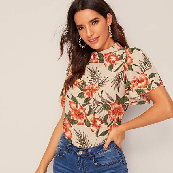 

Floral Print Butterfly Sleeve Blouse